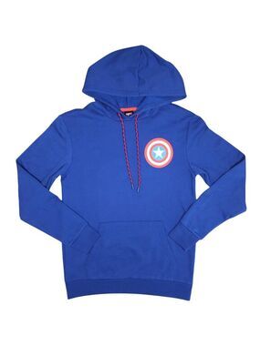 Marvel Captain America Hoodie Sweatshirt Men's Small Blue Shield Logo NWT